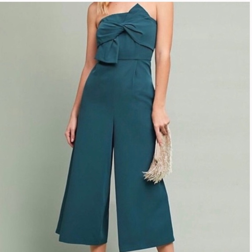 💚 Anthropologie Jade Green Strapless Jumpsuit